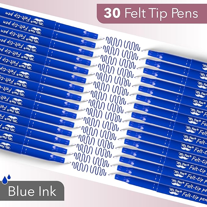 Mr. Pen- Felt Tip Pens, 30 Pack, 0.7 mm, Blue Felt Tip Pens Bulk, Fast Dry, No Smear, Planner Markers for Underlining, Writing, Drawing, Journaling Supplies