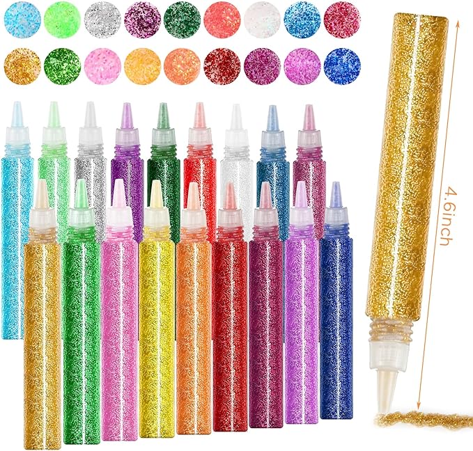 Resurhang 72 Pcs Glitter Glue Pens Bulk 18 Colors Crafts Pens Stick Glitter Glue for Crafts School Gifts Supplies for DIY Arts, Projects Scrapbooking, Cards(10 ml)