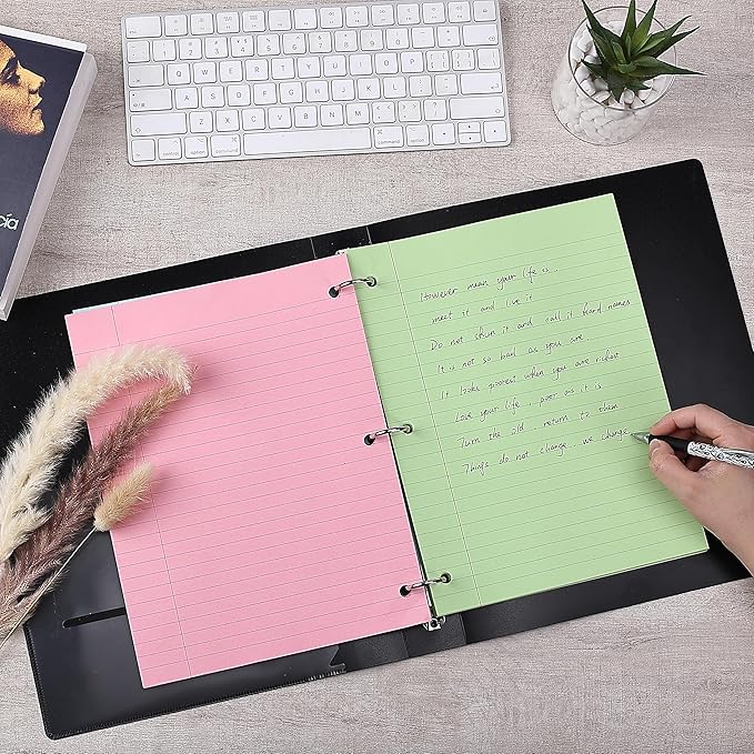 Mr. Pen- Colored Loose Leaf Paper Wide Ruled, 100 Sheets, 8” x 10.5”, 3- Hole Punched, Notebook Paper
