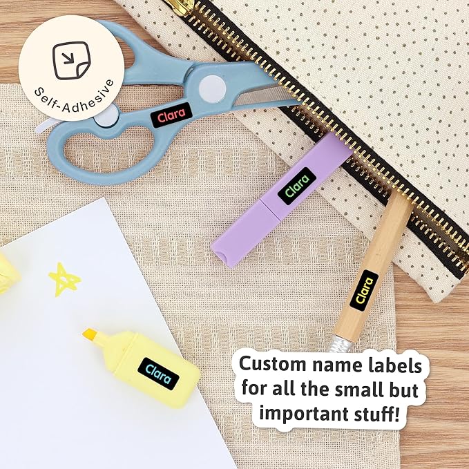 Mini Name Labels (175) - Custom Personalized Name Labels for Labeling Tiny Items, Washer and Dryer-Safe Waterproof Labels for Daycare, Preschool, and School - Neon