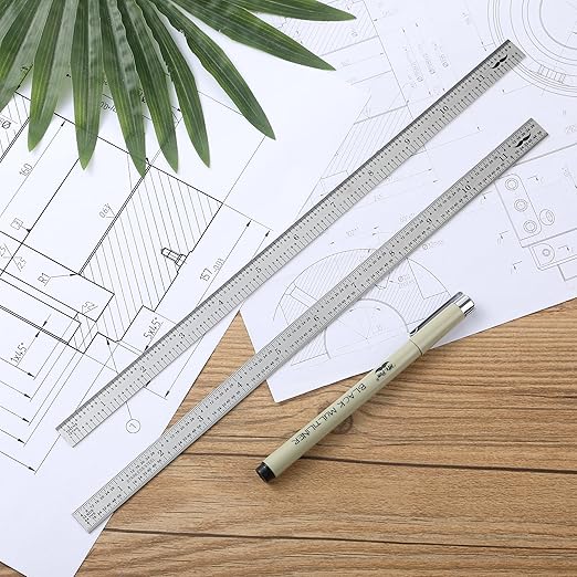 Mr. Pen- Machinist Ruler, 12 Inch, 2 Pack, Stainless Steel Imperial, Precision Measuring Tool, 1/10, 1/100, 1/32, 1/64 Inch Graduation for Engineering, Carpentry, Drafting, Office, School