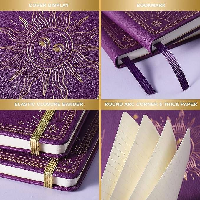 Artfan Ruled Notebook/Journal – Premium Thick Paper Faux Leather Classic Writing Notebook with Pocket + Page Dividers Gifts, Banded, Large, 144 Pages, Hard Cover, Lined (5.8''x 8.4'') - Purple