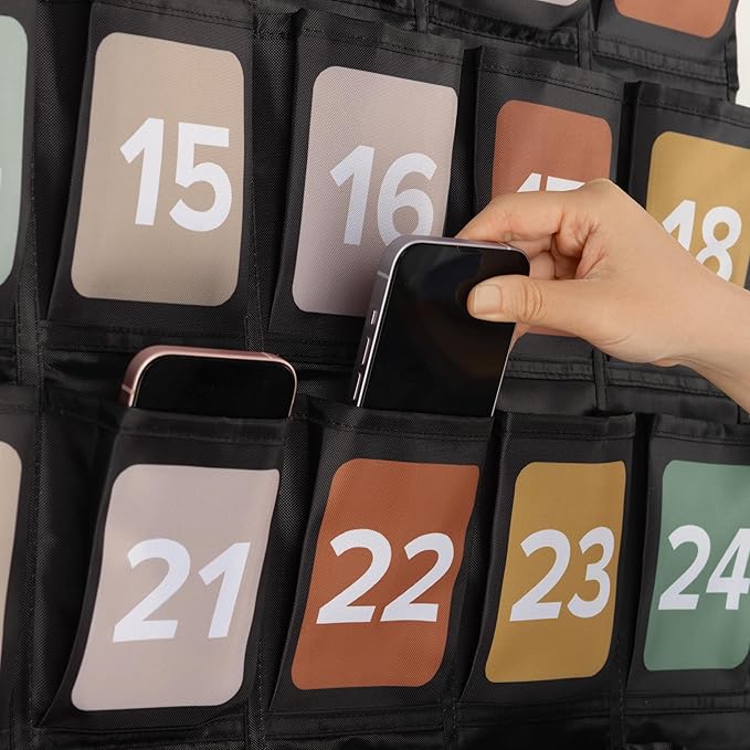Premium Cell Phone Holder for Classroom - Durable Pocket Chart with 36 Numbered Slots & Hooks - The Perfect Hanging Chart for Phones, Calculators and Headphones Fits Nicely with Any School Decor