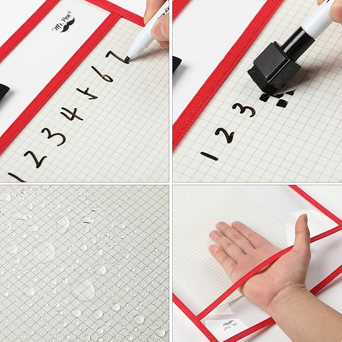 Mr. Pen- Reusable Dry Erase Pocket Sleeves, 10" x 14", 12 Pack, Sunset Color, Clear Plastic Paper Sleeves, Ticket Holders, Clear Plastic Sheet Protectors, Teacher, School, Classroom Supplies
