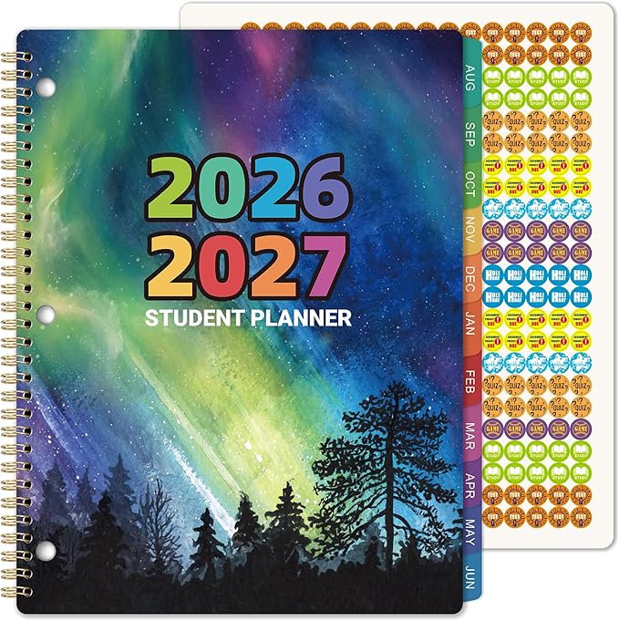 Student Planner 2026-2027 - Academic Planner from July 2026 - June 2027, 11"x 8.3", Weekly Monthly Calendar for Students, Flexible Cover, Strong Golden Binding, Printed Tabs, Stickers