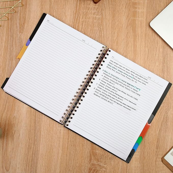 CAGIE 2 Pack 5 Subject Notebook College Ruled 8.5 X 11 Notebooks for Work School Note Taking with Removable Dividers & Pocket Hardcover Spiral Lined Journal Notebook, School Supplies, Black