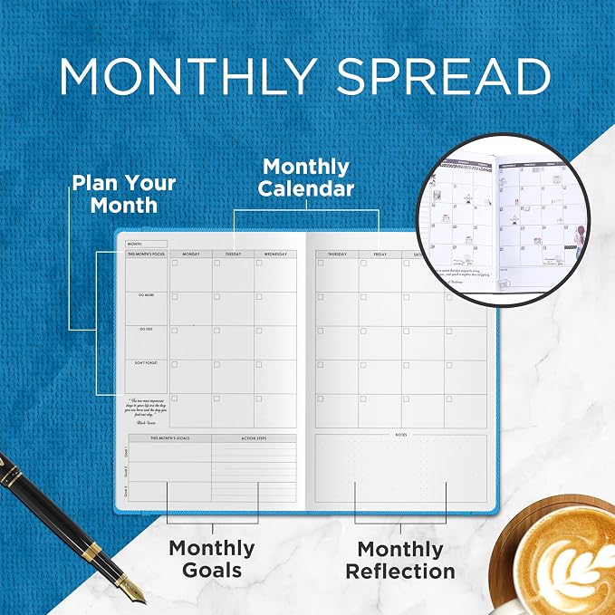 Wordsworth & Black A5 Undated Weekly, Monthly Planner, A5 Paper, Blue