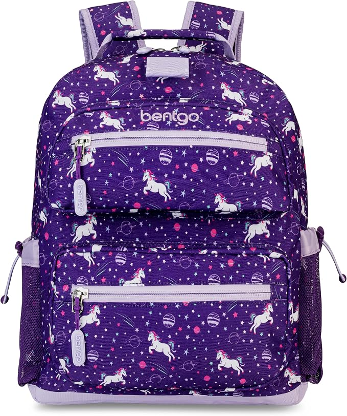 Bentgo Kids Backpack - Lightweight 14” Backpack in Fun Prints for School, Travel, & Daycare, Ideal for Ages 4+, Roomy Interior, Durable & Water-Resistant Fabric, & Loop for Lunch Bag (Unicorn)