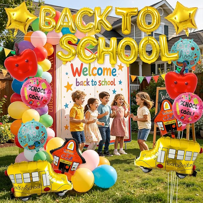 Back to School Balloons,Back to School Decorations,Letter Balloons Banner | 24PCS Back to School Balloon with School Bus,School,Apple,Round, Star Balloons for Classroom,Kindergarten,First Day of School