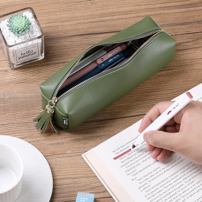 Mr. Pen- PU Leather Pencil Case, Green | Pencil Case Small Pencil Pouch Aesthetic Pencil Cases