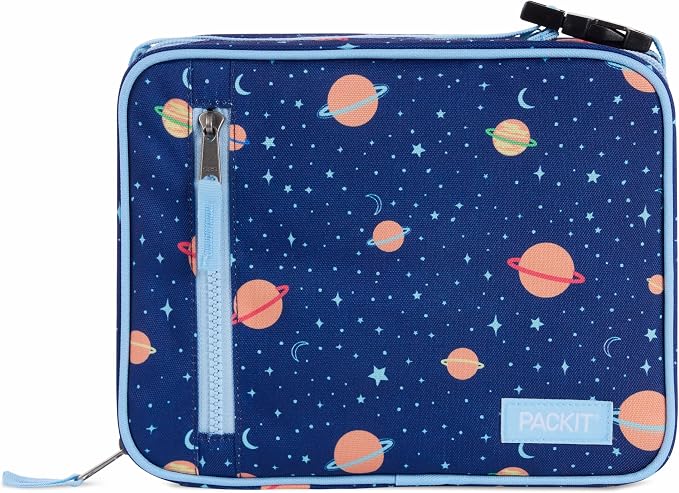 PackIt Freezable Classic Lunch Box, Little Planets | Built-in ice packs, EcoFreeze+ Technology, Zip Closure, Zip front pocket, Side-release buckle handle, Collapsible, Reusable