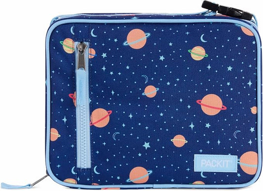 PackIt Freezable Classic Lunch Box, Little Planets | Built-in ice packs, EcoFreeze+ Technology, Zip Closure, Zip front pocket, Side-release buckle handle, Collapsible, Reusable