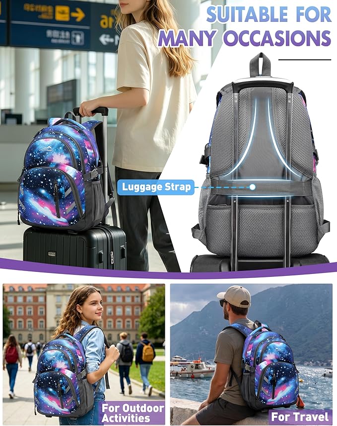ProEtrade Extra Large Backpack Bookbag for College Laptop Travel, Fit Laptop Up to 17 inch with USB Charging Port Multi Compartment Anti theft, Gift for Women Men (Light Galaxy)