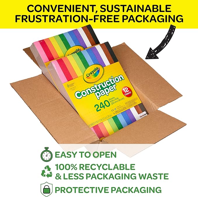 Crayola Construction Paper Bulk Pack (480 Sheets) – 10 Assorted Colors, 9x12, Teacher School Supplies & Classroom Must Haves, Card Making Craft Supplies, Art Paper