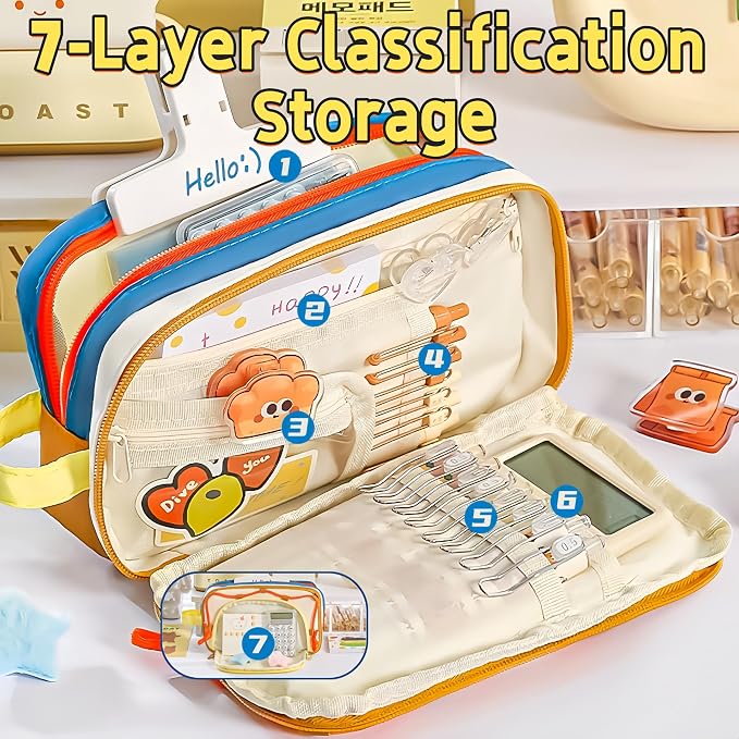 Portable Kawaii Star Pencil Case Cute Japanese Pencil Box (Blue) | With 2 Detachable Star Pins, Large Capacity Multi-Layer Storage, Korean Pastel Pencil Case, Cute Supplies Pencil Pouch Blue