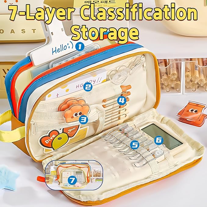 Portable Kawaii Star Pencil Case Cute Japanese Pencil Box (Pink) | With 2 Detachable Star Pins, Large Capacity Multi-Layer Storage, Korean Pastel Pencil Case, Cute Supplies Pencil Pouch Pink