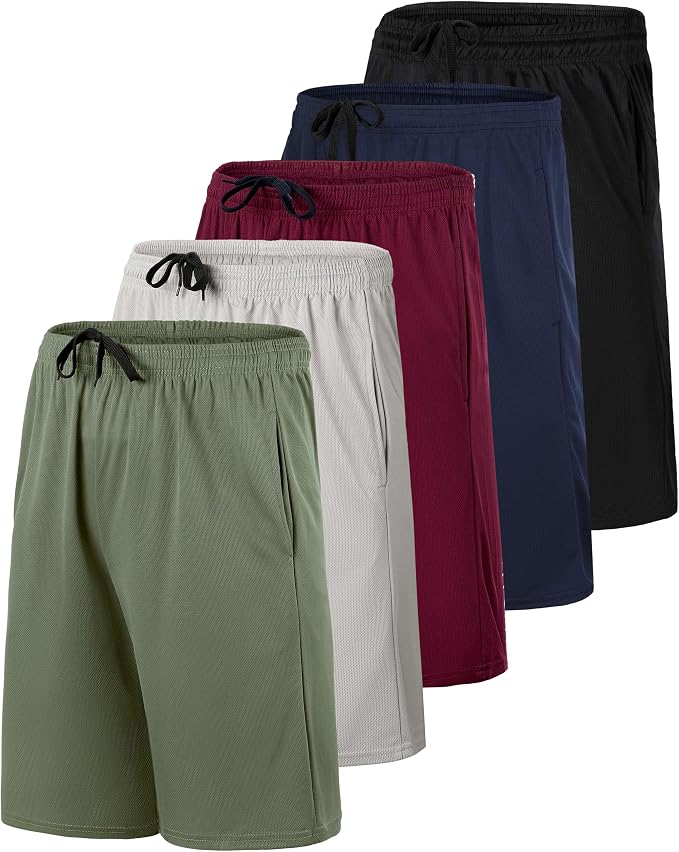 Real Essentials 5 Pack: Boys' Mesh Basketball Athletic Shorts with Pockets – Teen Kids Youth Quick Dry Soccer Running Gym