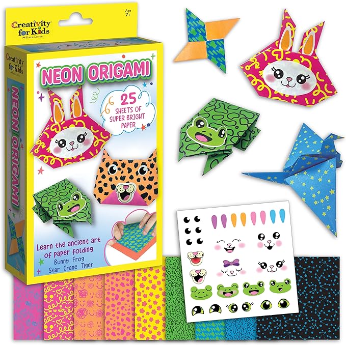 Creativity for Kids Neon Origami Mini Kit: 25 Origami Papers, Spring Crafts and Toys for Boys, Origami Kit Arts and Crafts for Kids, Small Gifts (Ages 7+)