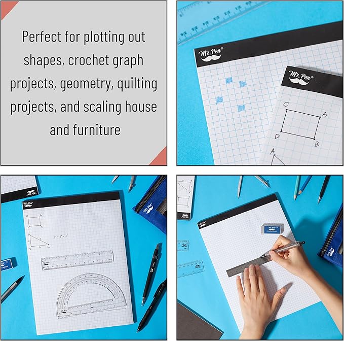 Mr. Pen- Graph Paper, 2 Pack o 55 Sheets, 8.5"x11", 4x4 (4 Squares Per Inch), Graphing Paper, Grid Paper Pad, Math Graph Paper Pad, Drafting Paper, Computation Pads, Square Paper, Math Paper