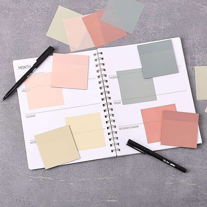 Mr. Pen- Transparent Sticky Notes, 3" x 3", 4 Pads, 200 Sheets, Vintage Colors, See Through Self-Adhesive Notes with Fineliner for Bible Journaling and Studying, Water-Resistant, Clean Removal