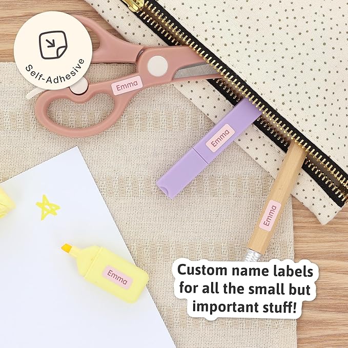 Mini Name Labels (175) - Custom Personalized Name Labels for Labeling Tiny Items, Washer and Dryer-Safe Waterproof Labels for Daycare, Preschool, and School - Light Pink