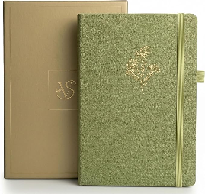 VIVID SCRIBBLES A5 Dotted Notebook with 160gsm Bleed-Proof Paper - Perfect for Bullet Journaling and Creative Planning - 200 Numbered Dot Grid Pages in Sage Green