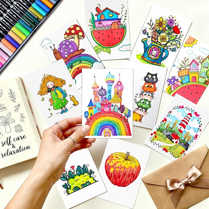 TBC The Best Crafts Dual Tip Brush Markers, 48 Colors Art Markers for Adult Coloring Books, Double Tip Colored Pens with Fine Point and Brush Tip for Coloring, Writing, and Calligraphy