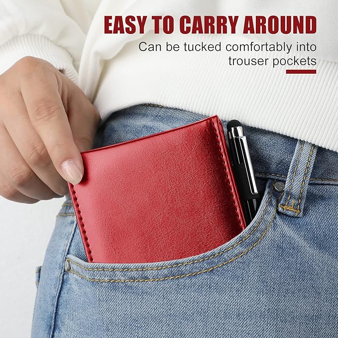 Outus 10 Pcs Mini Pocket Notepad Holder Set Included Small Leather Pocket Notebook Holder with 50 Lined Sheets, Metal Pen, 8 Pcs 3 x 5 Inch Memo Book Refills, 30 Lined Paper Per Note Pad (Red)