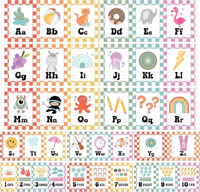 Hadley Designs Alphabet for Classroom Wall Decor - ABC Posters for Classroom Wall Chart Preschool & Kindergarten, ABC Letters & Number Line Elementary, Alphabet Cards, Retro Classroom Decor