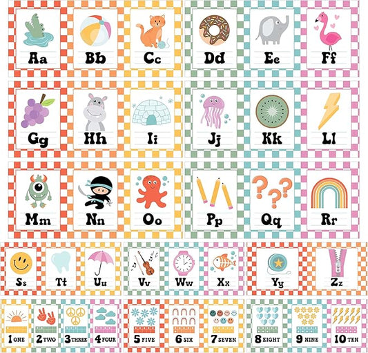 Hadley Designs Alphabet for Classroom Wall Decor - ABC Posters for Classroom Wall Chart Preschool & Kindergarten, ABC Letters & Number Line Elementary, Alphabet Cards, Retro Classroom Decor