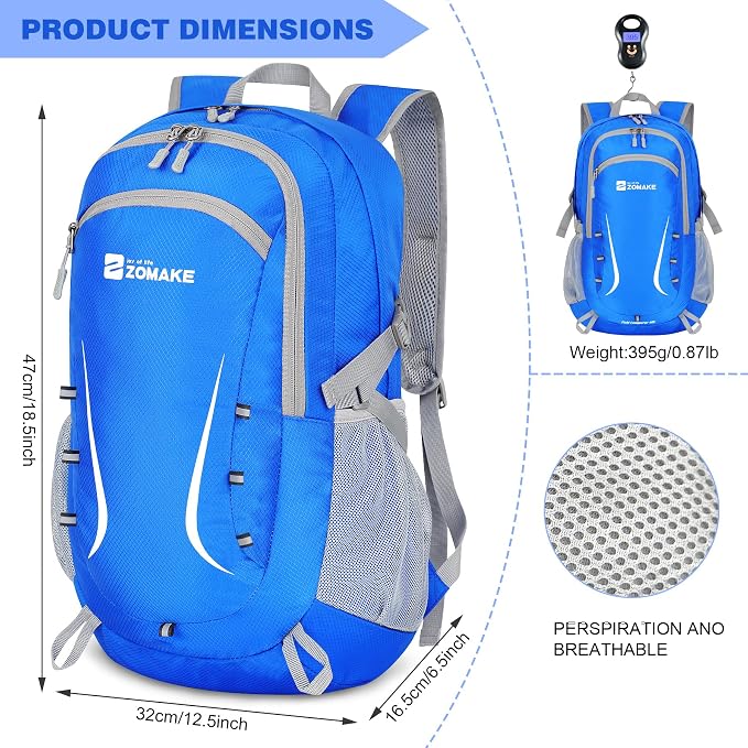 ZOMAKE Lightweight Packable Backpack 35L, Foldable Backpacks Water Resistant Collapsible Light Daypack for Hiking(Dark Blue) | Light Hiking Backpacks Water Resistant Collapsible Day Pack for Travel, Everyday Carry, Multi-Pocket Layout, Heavy Duty Nylon