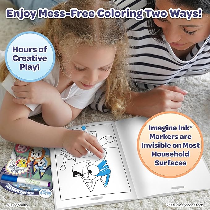 Bendon Official Bluey Imagine Ink Coloring Book Set 2 Pack with Mess-Free Markers, 16 Pages, 6 Magic Ink Markers, Built-in Storage Case, Travel Gift for Kids Ages 3+