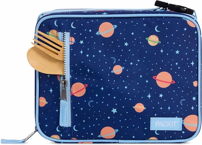 PackIt Freezable Classic Lunch Box, Little Planets | Built-in ice packs, EcoFreeze+ Technology, Zip Closure, Zip front pocket, Side-release buckle handle, Collapsible, Reusable