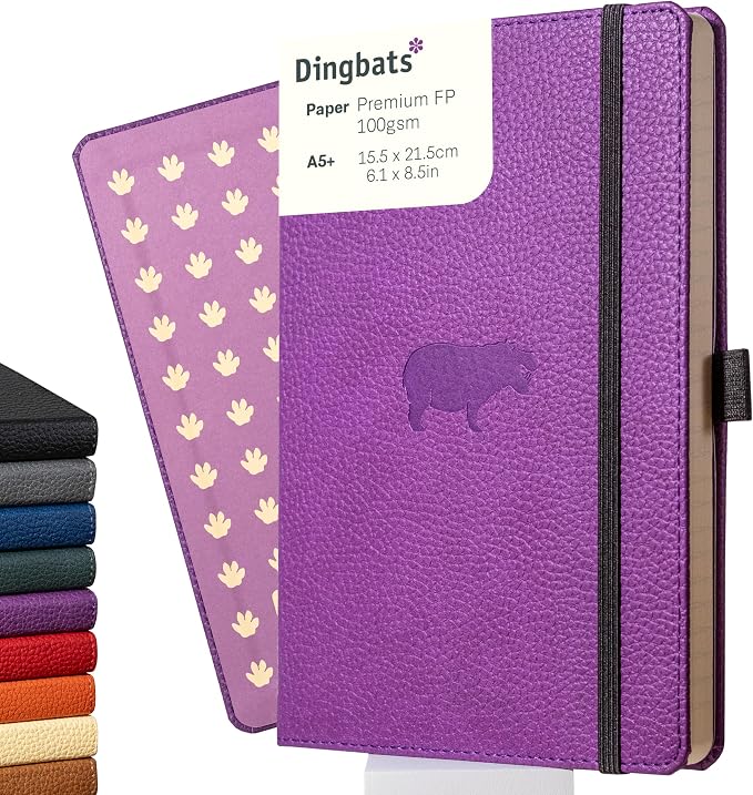 Dingbats* Wildlife Dotted Writing Journal Notebook A5 - Vegan Leather Hardcover - Ideal for Work, Travel - Pocket, Elastic Closure, & Bookmark