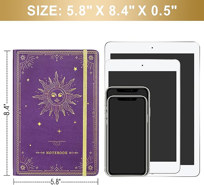 Artfan Ruled Notebook/Journal – Premium Thick Paper Faux Leather Classic Writing Notebook with Pocket + Page Dividers Gifts, Banded, Large, 144 Pages, Hard Cover, Lined (5.8''x 8.4'') - Purple
