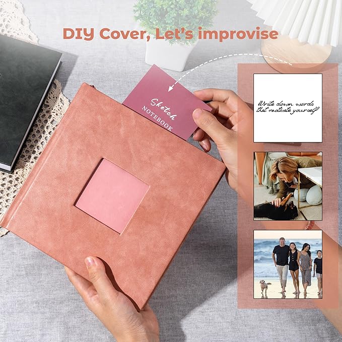 FLYING EAGLE Sketchbook for Drawing 8 x 8 Hardcover Sketch Book, 200GSM Thick Paper, Square Art Drawing Book with 3 DIY Cards Mixed Media Watercolor Paper Gift for Women Adults Artist, Pink