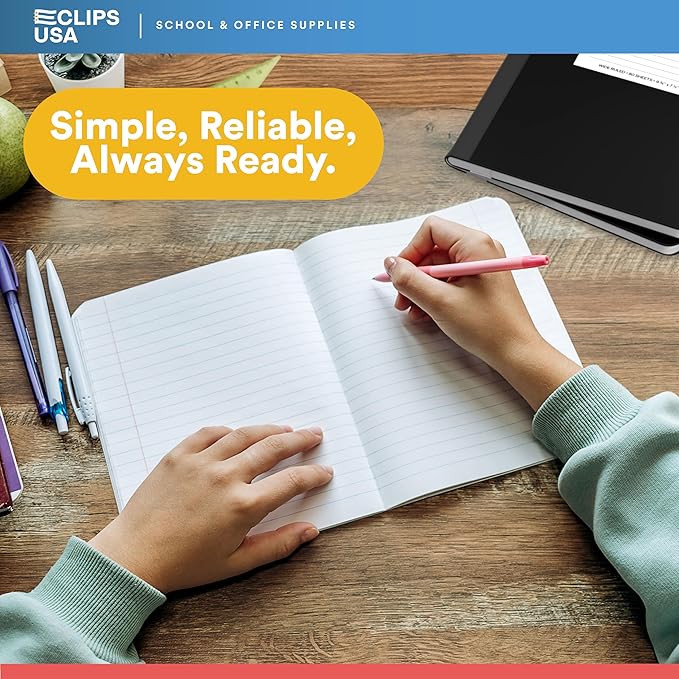 E-CLIPS USA Composition Notebook Wide Ruled Composition Notebooks Bulk Wide Ruled Notebook Paper Note Books For Schools Composition Books 80 Sheets 160 Pages 9.75” x 7.5” (12 Pack)