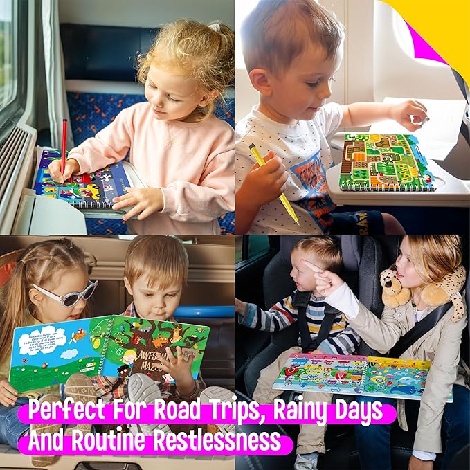 SpriteGru 2 Travel Game Pads, 60 Dry Erase Activities Games Reusable & Erasable Book, Fun Brain Challenge Games Interesting Educational Toy and Learning Tool for Road Trip Airplane Travel