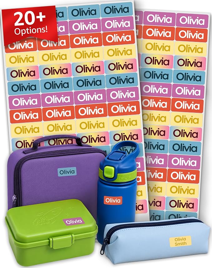 Personalized Universal Name Labels for Kids & Adults - Colors [70pcs] - Waterproof Name Stickers for School, Daycare & Clothes - Item & Supplies Name Stickers - Custom Stick On Labels