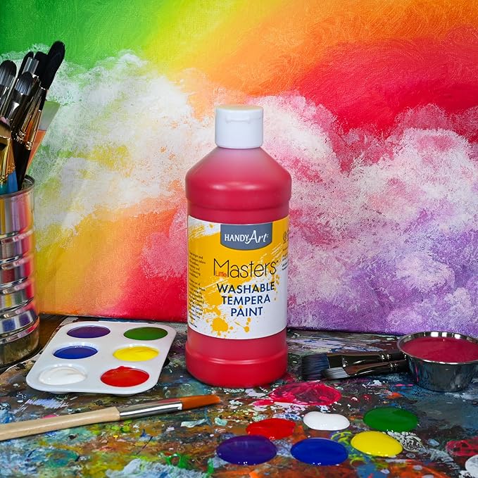 Handy Art Little Masters Washable Tempera Paint, Red, 16 oz Bottle, Bright & Mixable, High Opacity, Washable Colors for Classroom, Students, Kids, Young Artists, Safe & Non-Toxic, Made in USA