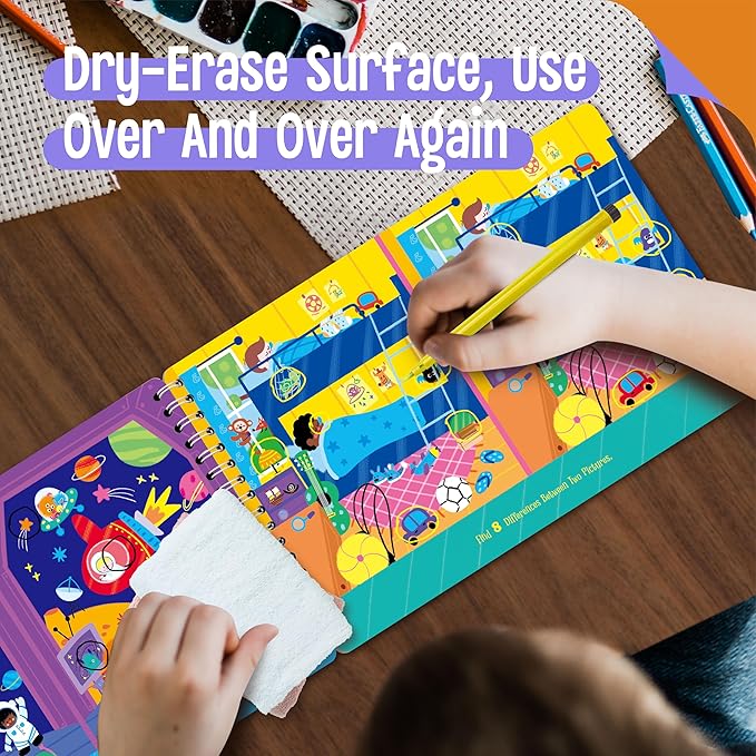 2 Travel Game Pads, 61 Dry Erase Activities Games Reusable & Erasable Book, Fun Explore & Find Brain Challenge Games Interesting Educational Toy and Learning Tool for Road Trip Airplane Travel