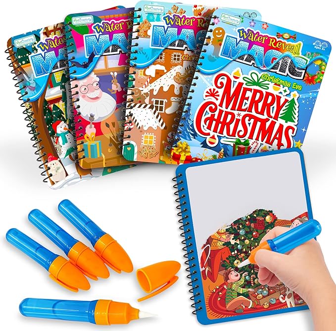 Stocking Stuffers for Toddlers, 4 Pack Christmas Water Coloring Books for Kids, Christmas Activities for Kids, Christmas Crafts for Toddlers, Toddler Travel Essentials, Toddler Gift Toys