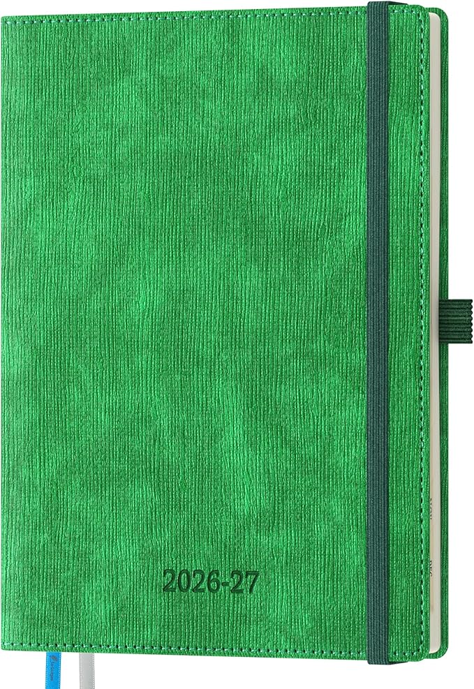 2026-2027 Weekly and Monthly Planner (July 2026–December 2027), 6.5"x8.5", Vertical Layout, 18 Months Agenda with Month Tabs & Pocket, Academic Calendar with Vegan Leather Cover,Green