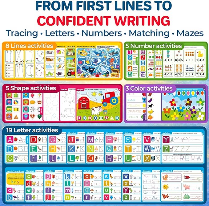 QUOKKA Tracing Books for Kids Ages 3-5 – Reusable Dry Erase Activity Books for Kids Ages 3-5 - Writing Practice Workbook with Markers Quiet Time Travel Learning
