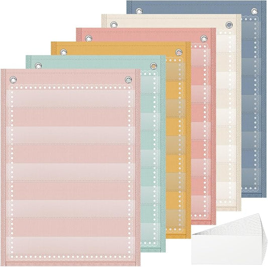Gueevin 6 Set Magnetic Pocket Chart with 5 Clear Pockets and 30 Dry Erase Cards Painted Classroom Schedule Pocket Chart for Whiteboard Class Demonstrations(Macaron Color,Stripes Pattern)