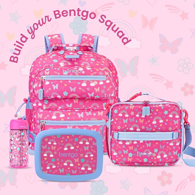 Bentgo Kids Backpack - Lightweight 14” Backpack in Fun Prints for School, Travel, & Daycare, Ideal for Ages 4+, Roomy Interior, Durable & Water-Resistant Fabric, & Loop for Lunch Bag (Rainbows)