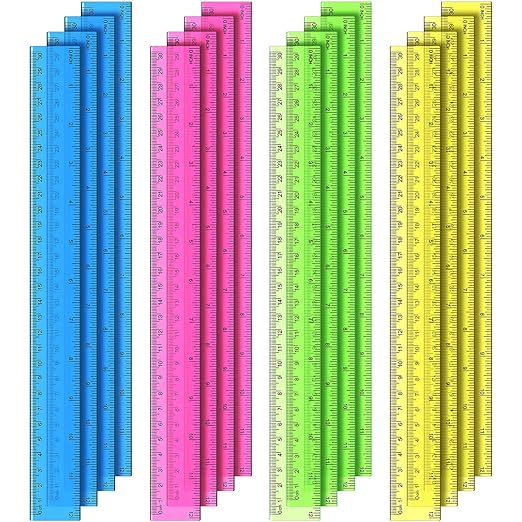 EBOOT 20 Pack Plastic Ruler 12 Inch Straight Flexible Ruler with Inches and Metric for School Classroom, Home, or Office (Blue,Pink,Green,Yellow)