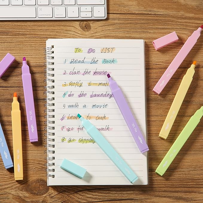 Mr. Pen- Aesthetic Highlighters No Bleed, 8 Pack, Pastel Candy Colors, Chisel Tip, Cute Highlighters Assorted Colors for Journaling, Highlighting, Underlining, Fast Dry, Back to School Supplies