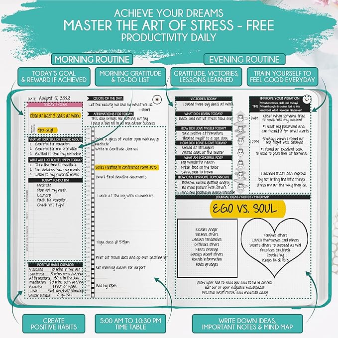 Manifestation Journal for Women and Men — 5 Minute Manifesting and Goals Journal | 3 Month Undated Daily Planner | Law of Attraction Planner, Affirmations, Gratitude | Vision Board + Stickers