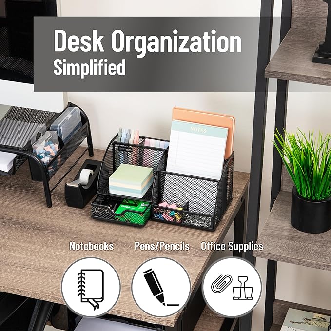 Mind Reader 7-Compartment Desktop Organizer, File & Accessory Storage, Metal Mesh Office Organizer for Desk, Workspace, Mail, Black
